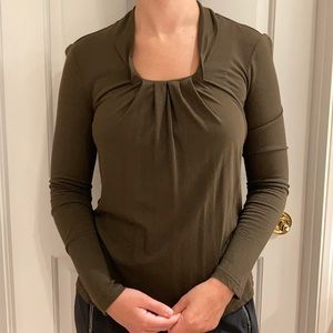 ELLE Olive brown pleated front detailed stretch long sleeves tunic like soft top